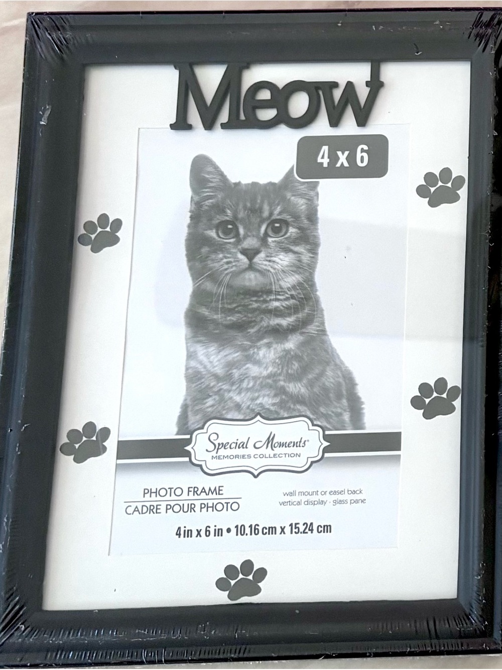 Special Moments Cat Meow Picture Frame Kitty Black Photo Frame with Paw Prints